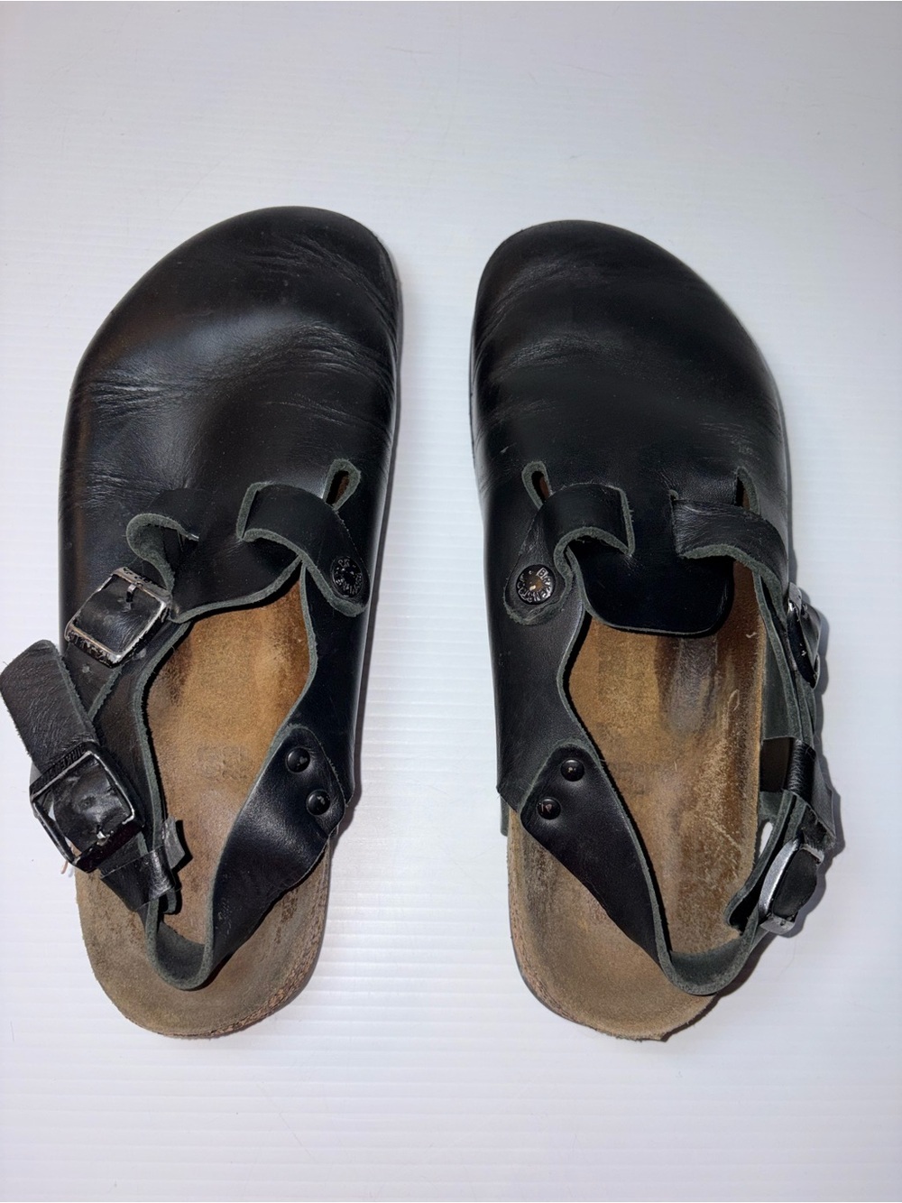 Birkenstock Black Leather Clog Mules with Buckle Straps